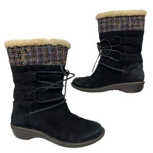 UGG Australia Tanasa black suede and knit shearling winter boots women's size 9